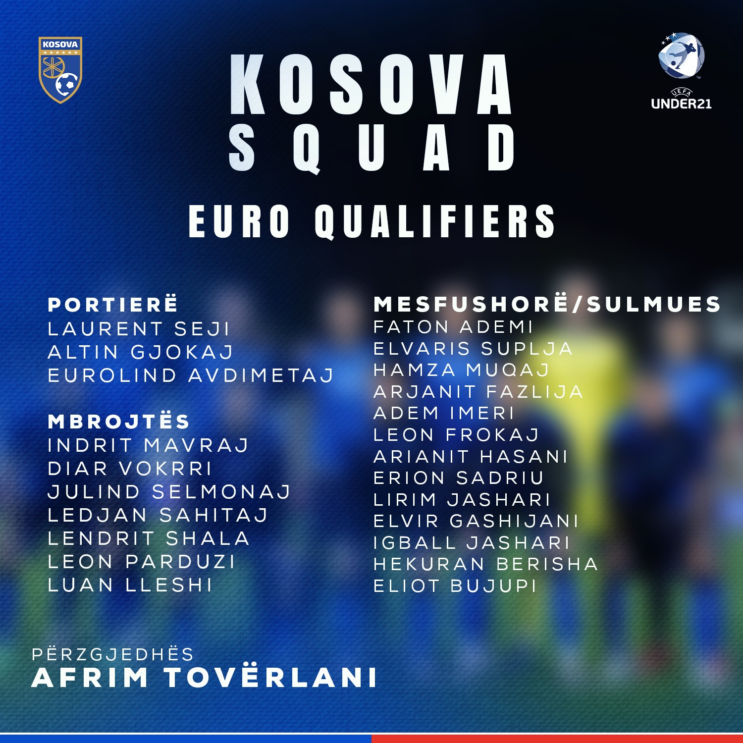Afrim Tovërlani publikon listën e Kosovës U21 për ndeshjet e tetorit 2 558215007 1103992561891436 2897162326545318805 n