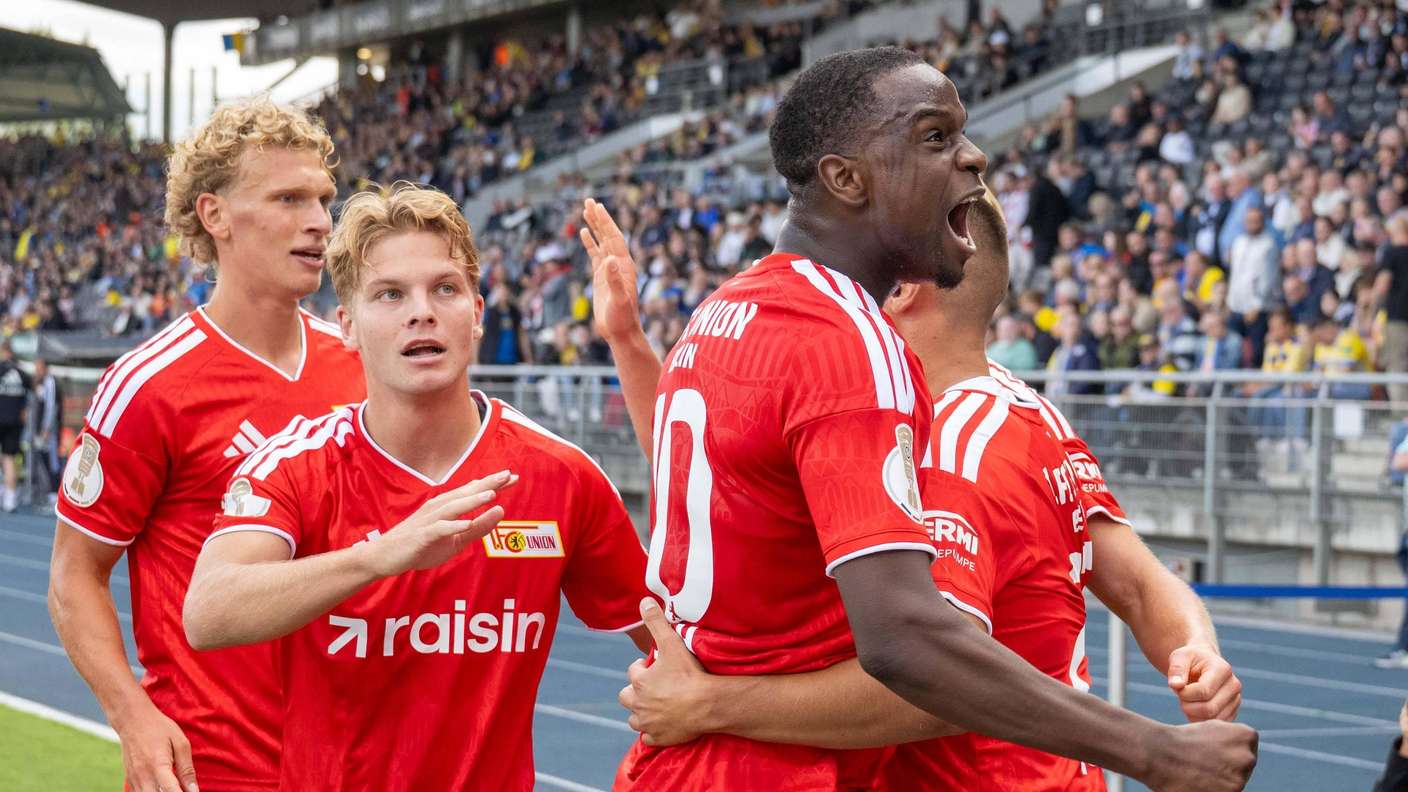Gjermani: Futboll DFB Cup, raundi i parë 2026/2027, Eintracht Braunschweig - 1. FC Union Berlin më 23 gusht 2026 në Braunschweig Eintracht Stadium: Qëllimi për ta bërë atë 2:3 Marin Ljubicic 1. FC Union Berlin, 27, che che FC Union Berlin, 10 *** Kupa gjermane e futbollit DFB, raundi i parë 20262027, Eintracht Braunschweig vs. 1. FC Union Berlin më 23 gusht 2026, në stadiumin Eintracht në Braunschweig qëllimi për ta bërë atë të 23-in nga Marin Ljubicic, Berlining, FC Celebration 7, Celebration 7. Emocionet: Ilyas Ansah, 1. FC Union Berlin, 10 E drejta e autorit: xSvenxHeidmannx