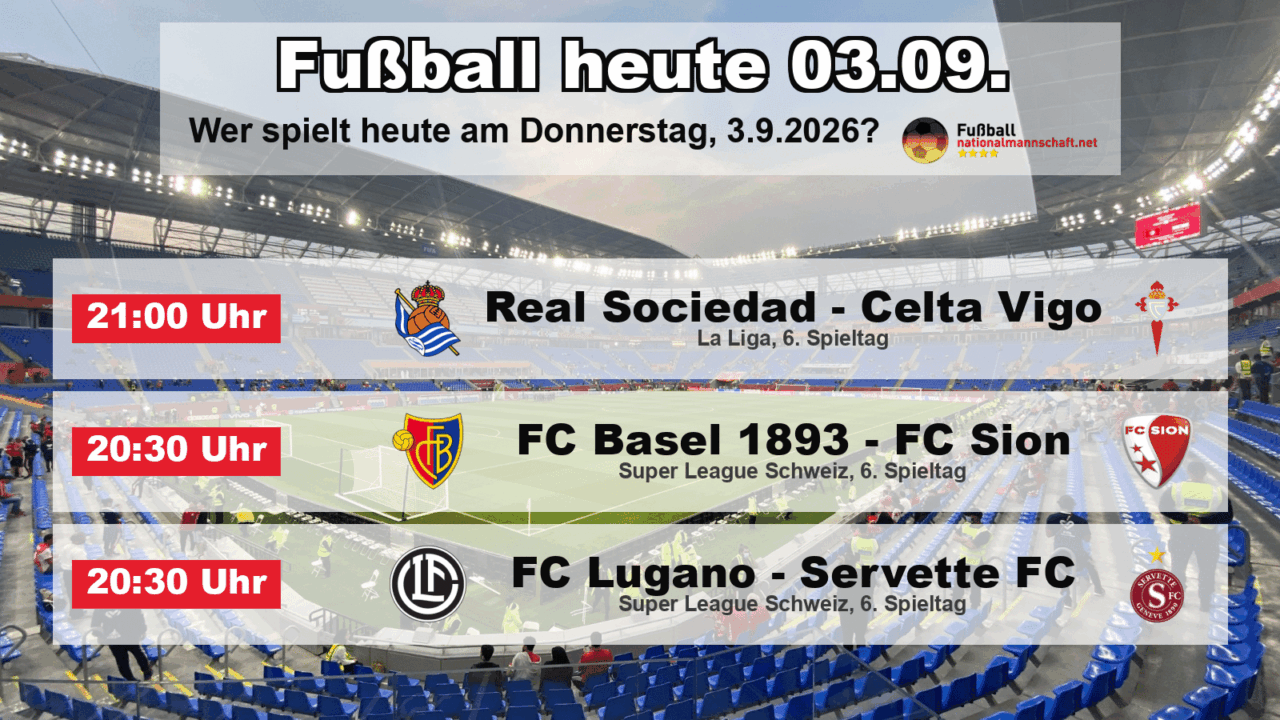 Fußball heute am 3. September 2026: Spielplan-Grafik mit allen Partien und Anstoßzeiten