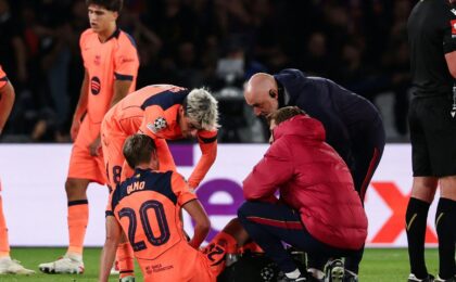 Dani Olmo verletzte sich in Paris (Foto: AFP/SID/FRANCK FIFE)